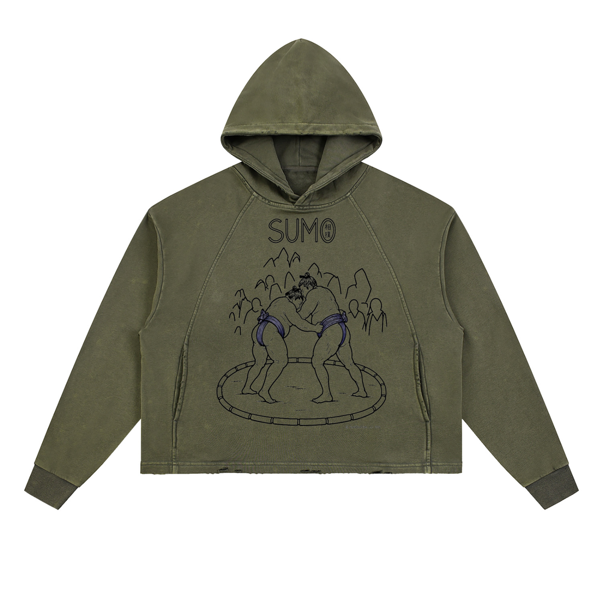 Hoodie, Vintage Washed Frayed-Hem | Wider-Belt-Sumo •Kanji