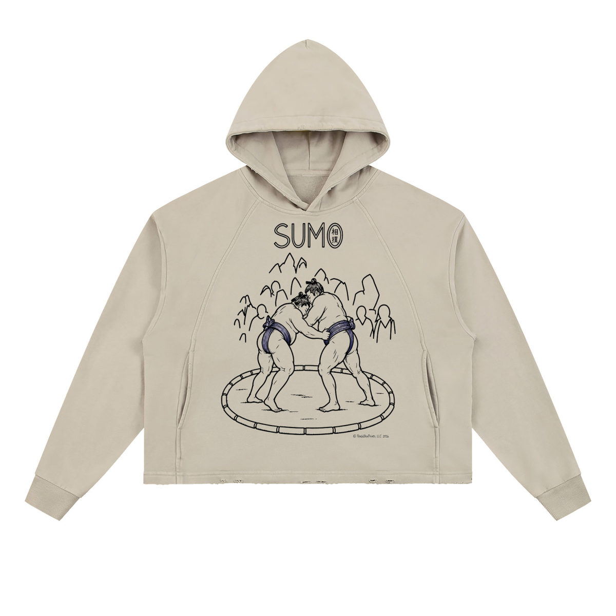 Hoodie, Vintage Washed Frayed-Hem | Wider-Belt-Sumo •Kanji