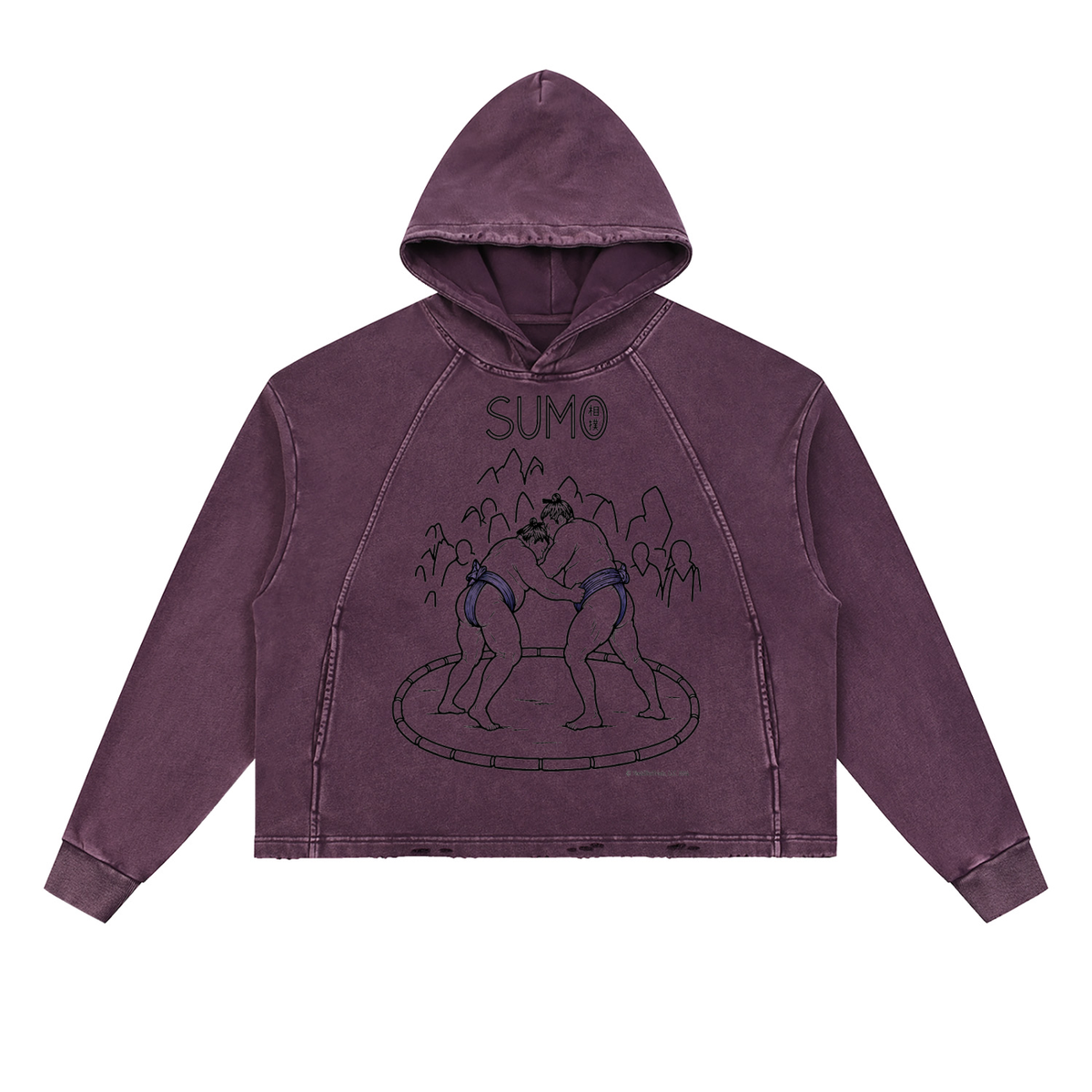 Hoodie, Vintage Washed Frayed-Hem | Wider-Belt-Sumo •Kanji
