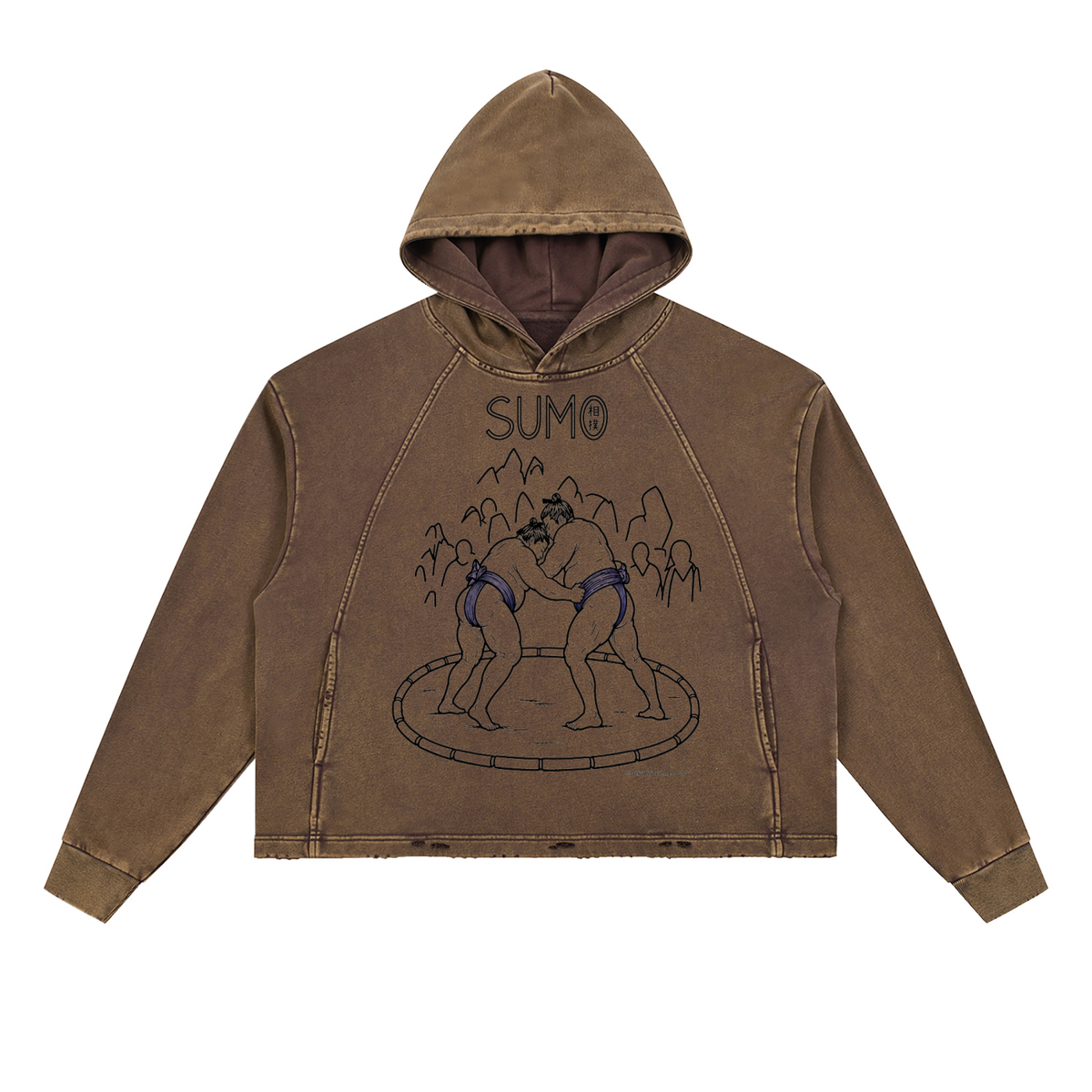 Hoodie, Vintage Washed Frayed-Hem | Wider-Belt-Sumo •Kanji